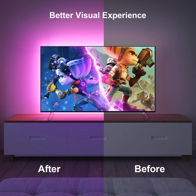 Alt view image 4 of 6 - Nexillumi 16.4ft RGB LED Strip Lights for 55-75 Inch TV, with APP Remote Control and Music Sync, Ambient Backlight for Bedroom Gaming Room Decor