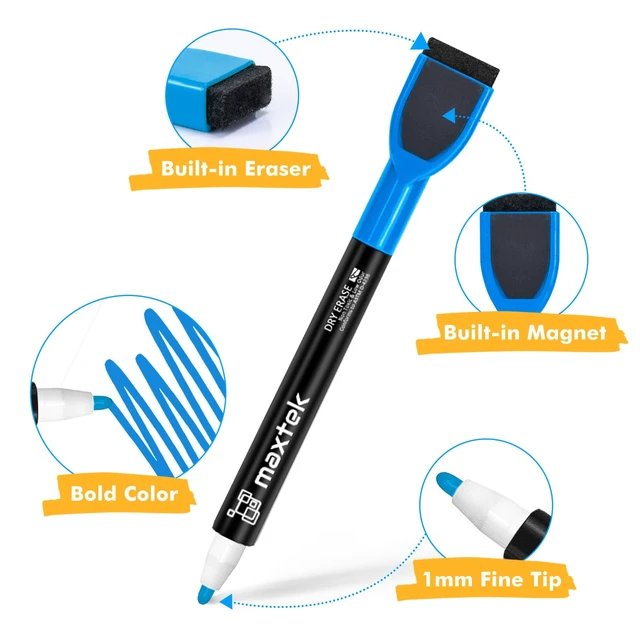 Alt view image 5 of 6 - Maxtek Dry Erase Markers, 6 Count, Colorful Magnetic Fine Tip Low Odor with Eraser, for Calendar Boards