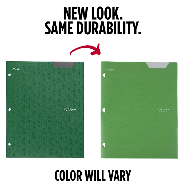 Alt view image 5 of 6 - Five Star 2-Pocket Plastic Folder with Stay-Put Tabs, Fits 3-Ring Binder, Holds 8-1/2" x 11" Paper, Forest Green (333420E-ECM)