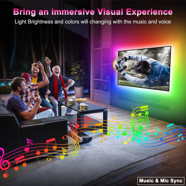 Alt view image 4 of 6 - Daymeet Dreamcolor Music Sync RGB LED Strip Lights 9.84ft for 32-43in TV, APP Remote Control, Color Changing, Home Gaming Room & Xmas Decor