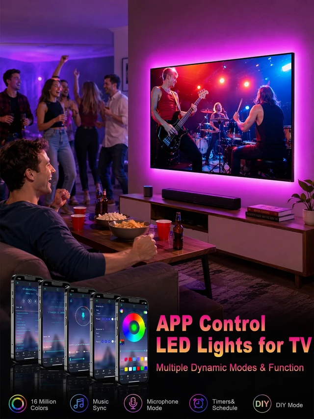 Alt view image 5 of 6 - Daymeet Dreamcolor Music Sync RGB LED Strip Lights 9.84ft for 32-43in TV, APP Remote Control, Color Changing, Home Gaming Room & Xmas Decor