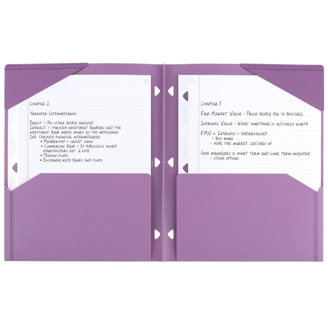 Alt view image 5 of 6 - Five Star 333420I-ECM 2-Pocket Plastic Folder with Stay-Put Tabs, Fits 3-Ring Binder, Holds 8.5" x 11" Paper, Amethyst Purple