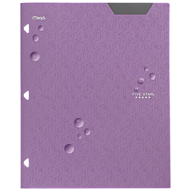 Alt view image 2 of 6 - Five Star 333420I-ECM 2-Pocket Plastic Folder with Stay-Put Tabs, Fits 3-Ring Binder, Holds 8.5" x 11" Paper, Amethyst Purple