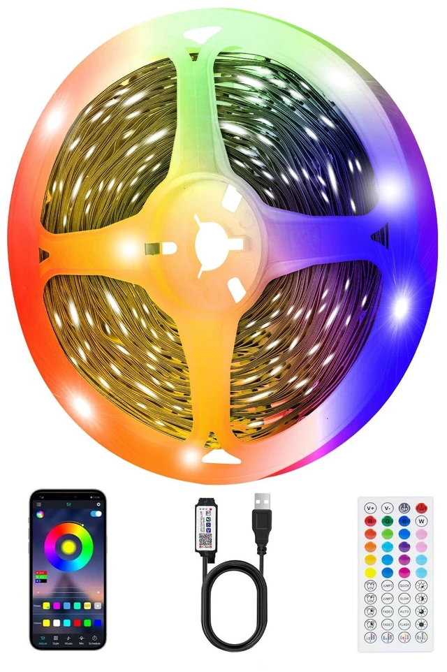 Main image of 8ft Smart RGB Music Sync LED Strip Lights, Bluetooth App & Remote Control, USB-Powered for TV, Gaming, Bedroom, PC, Home Theater