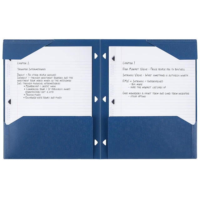 Alt view image 5 of 6 - Five Star 2-Pocket Plastic Folder with Stay-Put Tabs, Fits 3-Ring Binder, Holds 8.5" x 11" Paper, Pacific Blue (333420C-ECM)