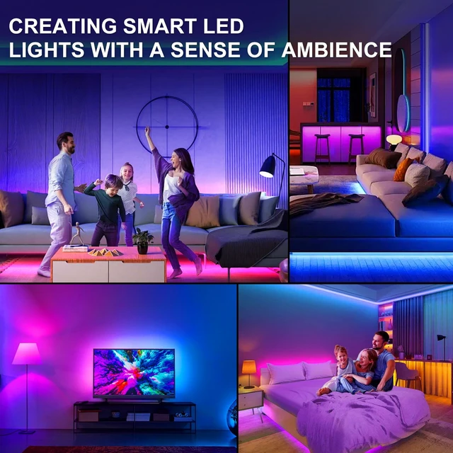 Alt view image 4 of 6 - 8ft Smart RGB Music Sync LED Strip Lights, Bluetooth App & Remote Control, USB-Powered for TV, Gaming, Bedroom, PC, Home Theater