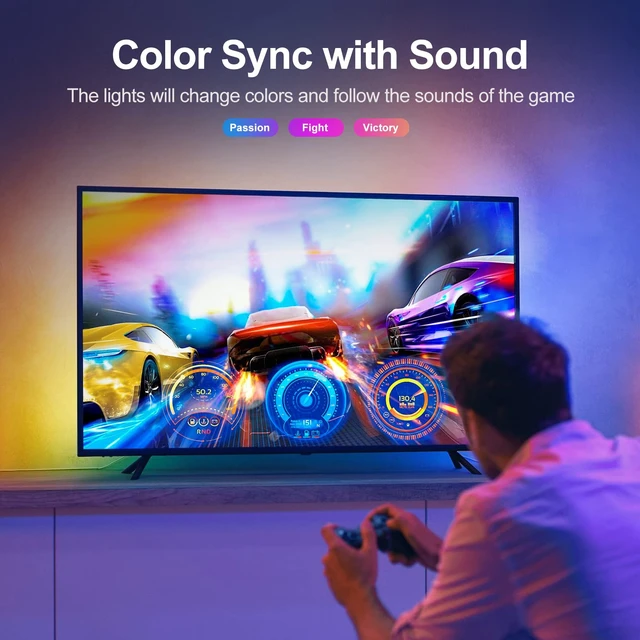 Alt view image 6 of 6 - 8ft Smart RGB Music Sync LED Strip Lights, Bluetooth App & Remote Control, USB-Powered for TV, Gaming, Bedroom, PC, Home Theater
