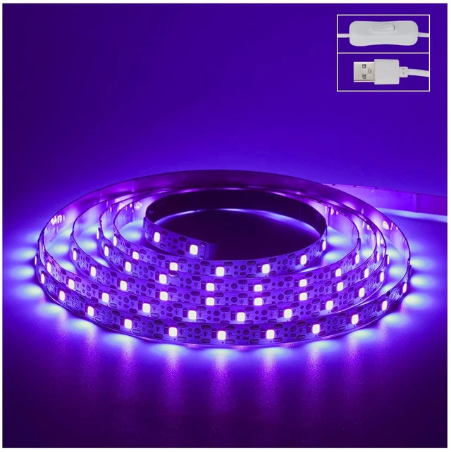 Main image of 6ft Black Light LED Strips, 120 Lamp Beads, USB Cable 1.5m, DC5V 10W