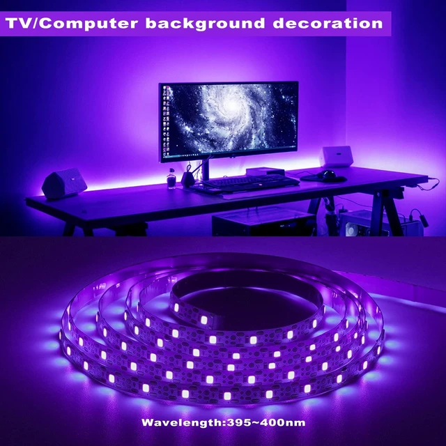 Alt view image 5 of 7 - 6ft Black Light LED Strips, 120 Lamp Beads, USB Cable 1.5m, DC5V 10W