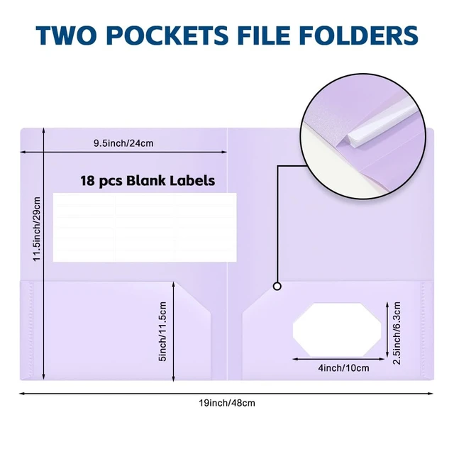 Alt view image 4 of 6 - 6 Pack 2 Pocket Plastic Pastel Folders with 18 Labels, Letter Size, Bulk for School Office Home Business