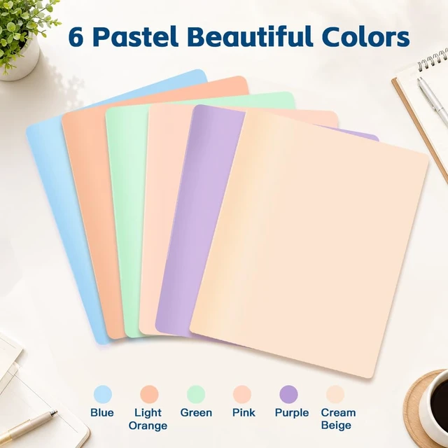 Alt view image 6 of 6 - 6 Pack 2 Pocket Plastic Pastel Folders with 18 Labels, Letter Size, Bulk for School Office Home Business