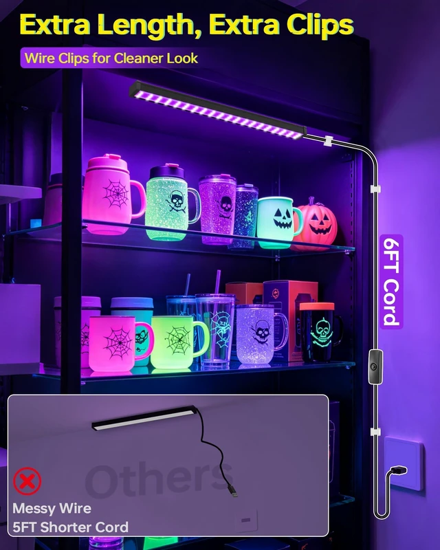 Alt view image 6 of 6 - Black Light Bar 1ft, 385-400nm, 6ft USB Cord, 2 Pack, for Uranium Glass