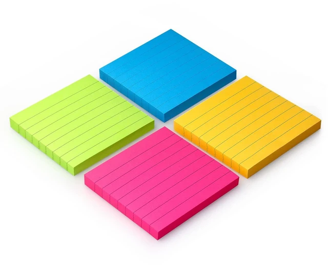Alt view image 6 of 6 - Lined Sticky Notes 3x3in, Self-Adhesive, Bright, 4 Pads, 90 Sheets/Pad