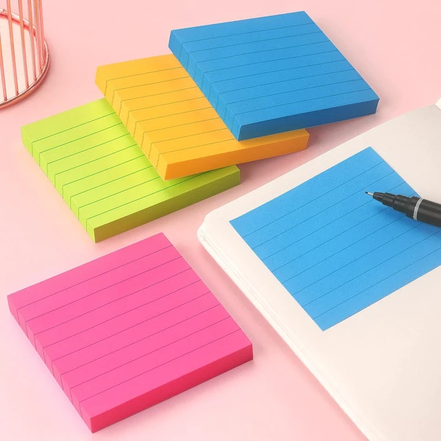 Alt view image 2 of 6 - Lined Sticky Notes 3x3in, Self-Adhesive, Bright, 4 Pads, 90 Sheets/Pad