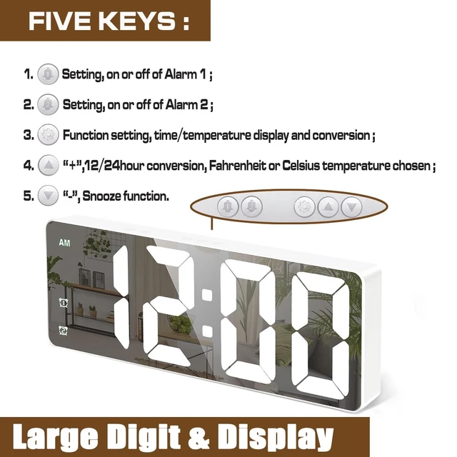 Alt view image 6 of 6 - Small White Digital Alarm Clock