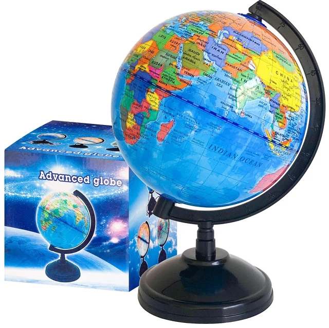 Main image of 6Inch Geographic World Globe with Stand, Rotating Political Map for Kids Classroom Teaching and Decor