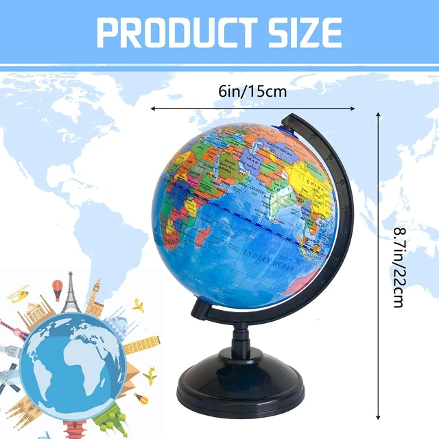 Alt view image 3 of 7 - 6Inch Geographic World Globe with Stand, Rotating Political Map for Kids Classroom Teaching and Decor