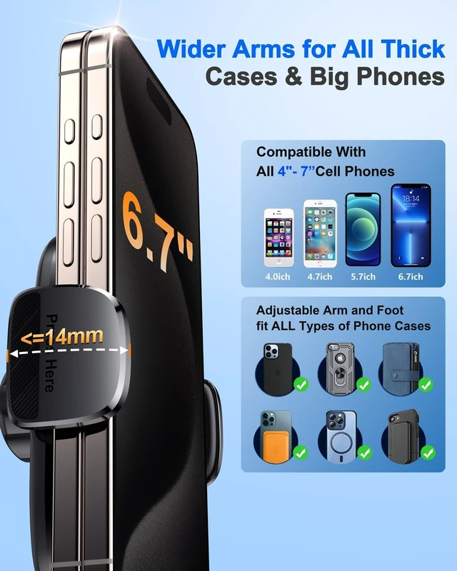 Alt view image 7 of 7 - FESIYOYE Car Phone Holder Military-Grade 360 Suction Cup for Air Vent Dashboard Windshield Shower Wall Mount Universal Phone Mount for iPhone