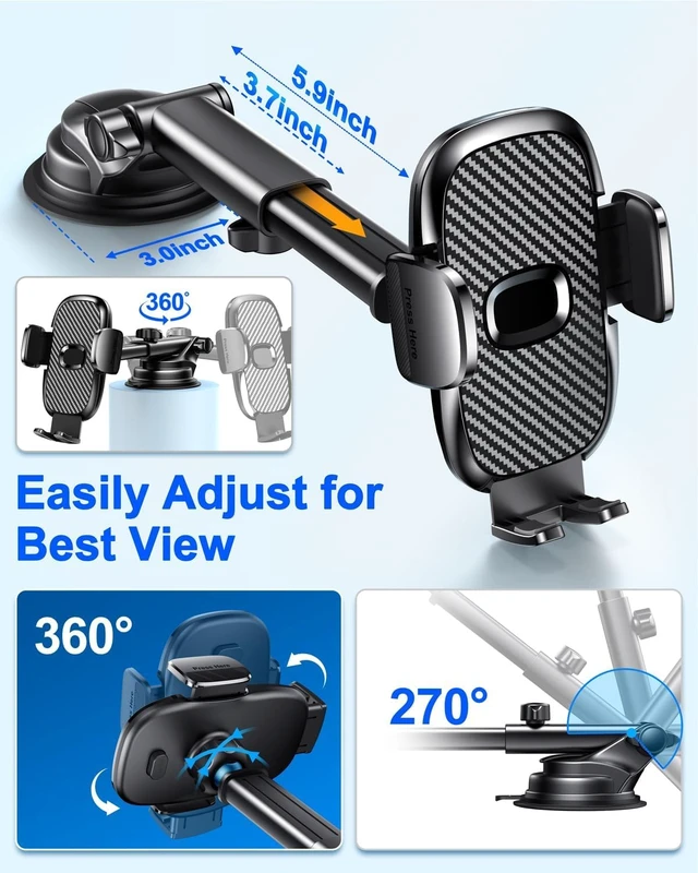 Alt view image 5 of 7 - FESIYOYE Car Phone Holder Military-Grade 360 Suction Cup for Air Vent Dashboard Windshield Shower Wall Mount Universal Phone Mount for iPhone