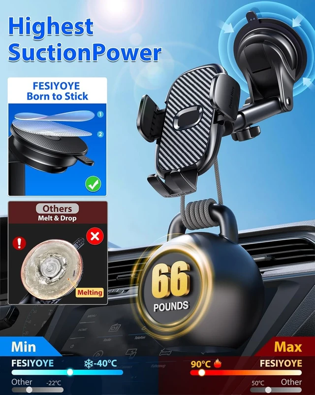Alt view image 6 of 7 - FESIYOYE Car Phone Holder Military-Grade 360 Suction Cup for Air Vent Dashboard Windshield Shower Wall Mount Universal Phone Mount for iPhone