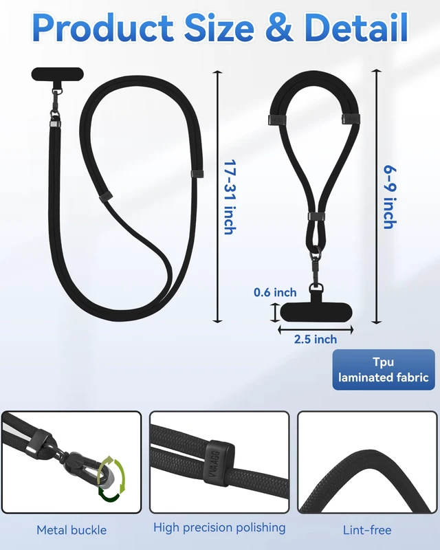 Alt view image 2 of 6 - VVAAGG Cell Phone Lanyard Crossbody Strap for iPhone - Black