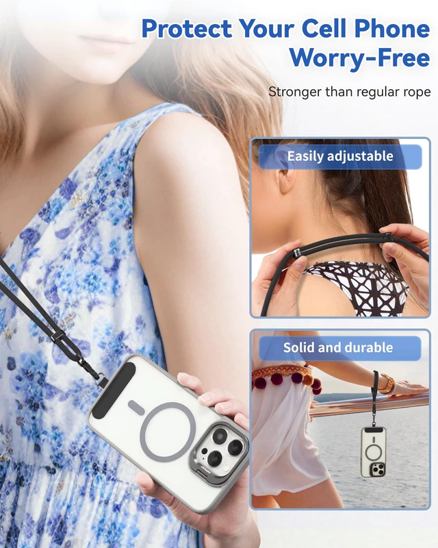 Alt view image 6 of 6 - VVAAGG Cell Phone Lanyard Crossbody Strap for iPhone - Black