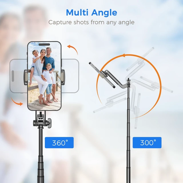 Alt view image 3 of 6 - 50 Inch Selfie Stick Tripod for Phone with Remote Control & Holder, Black