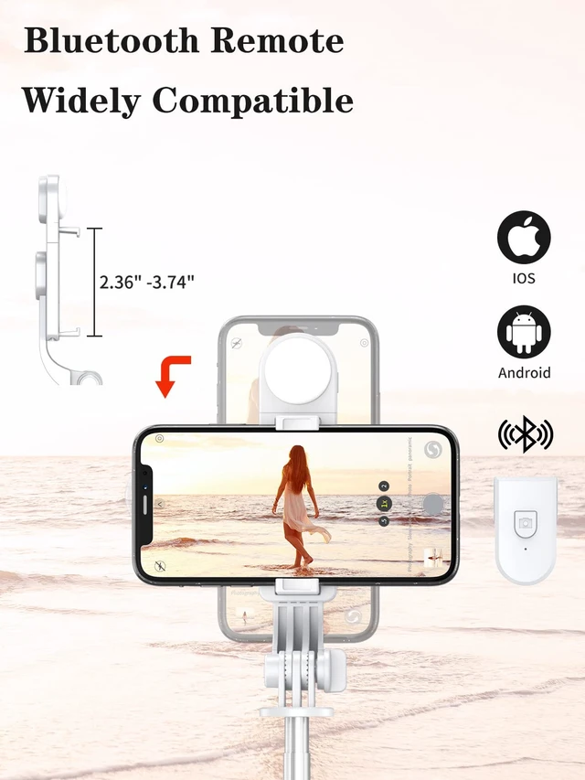 Alt view image 4 of 6 - Selfie Stick Tripod with Wireless Remote and LED Fill Light, 46-Inch Cellphone Tripod for iPhone 16/15/14/13/12/11/XS/XR/X/8/7 and Android Smartphones (Upgrade)