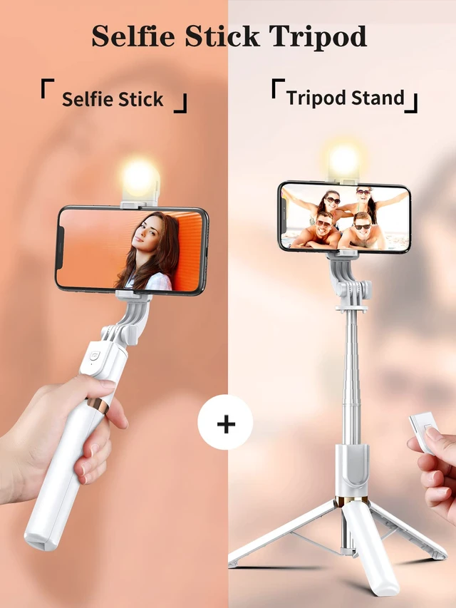 Alt view image 2 of 6 - Selfie Stick Tripod with Wireless Remote and LED Fill Light, 46-Inch Cellphone Tripod for iPhone 16/15/14/13/12/11/XS/XR/X/8/7 and Android Smartphones (Upgrade)