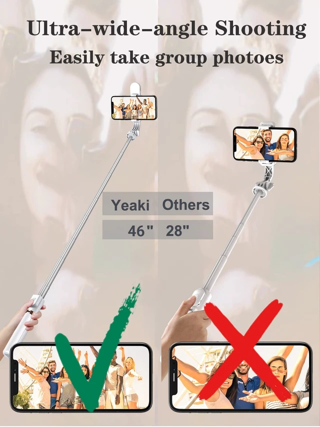 Alt view image 3 of 6 - Selfie Stick Tripod with Wireless Remote and LED Fill Light, 46-Inch Cellphone Tripod for iPhone 16/15/14/13/12/11/XS/XR/X/8/7 and Android Smartphones (Upgrade)