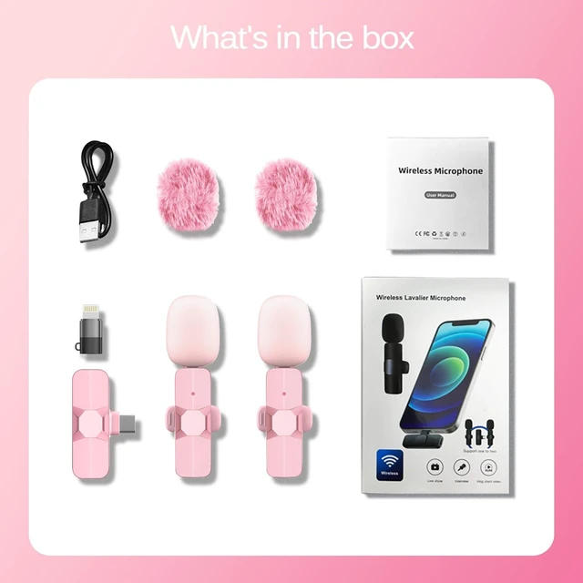 Alt view image 4 of 6 - Wireless Lavalier Microphone Pink Mini Clip-On with Noise Cancellation, 65ft Range, 8H Battery, USB-C/Lightning for iPhone and Android, TikTok, YouTube, Podcast, Live Str