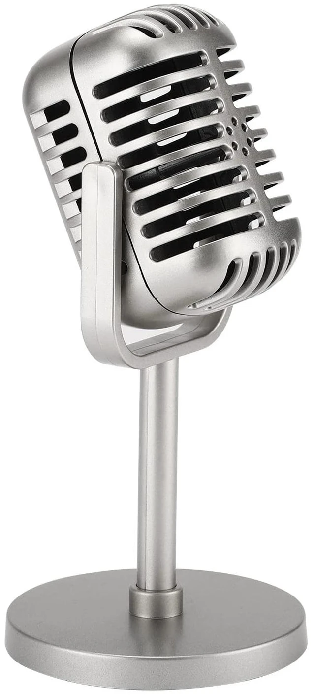 Main image of Facmogu Retro Microphone Prop with Stand, Silver Fake Mic Decor for Party