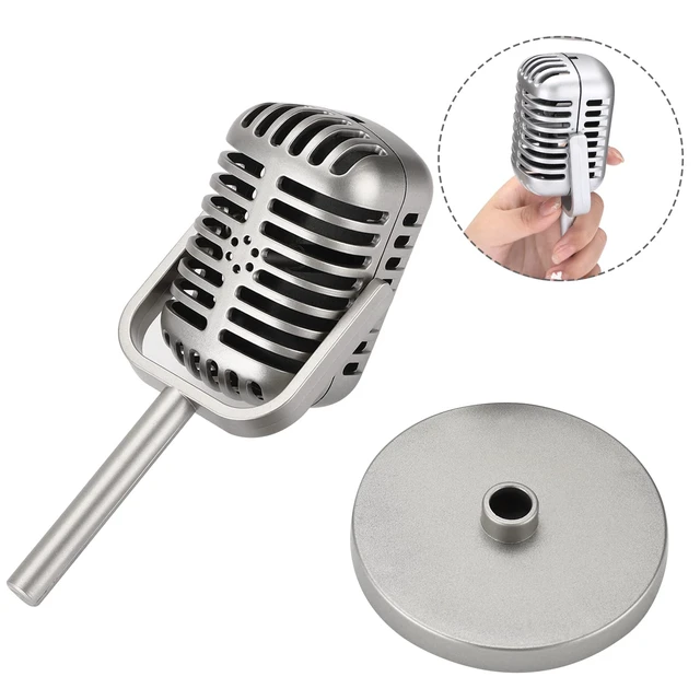 Alt view image 3 of 7 - Facmogu Retro Microphone Prop with Stand, Silver Fake Mic Decor for Party