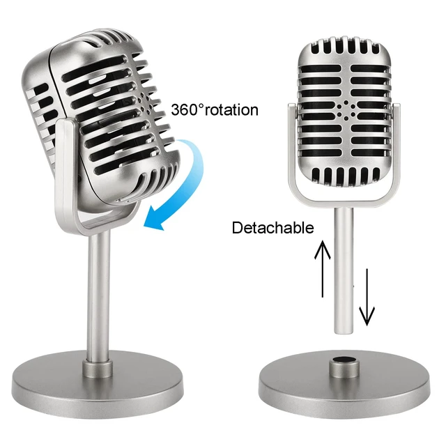 Alt view image 4 of 7 - Facmogu Retro Microphone Prop with Stand, Silver Fake Mic Decor for Party