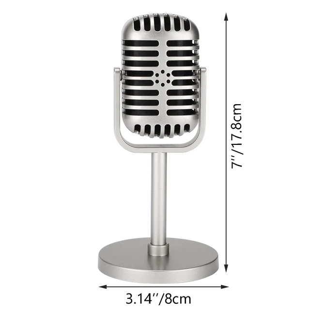 Alt view image 2 of 7 - Facmogu Retro Microphone Prop with Stand, Silver Fake Mic Decor for Party