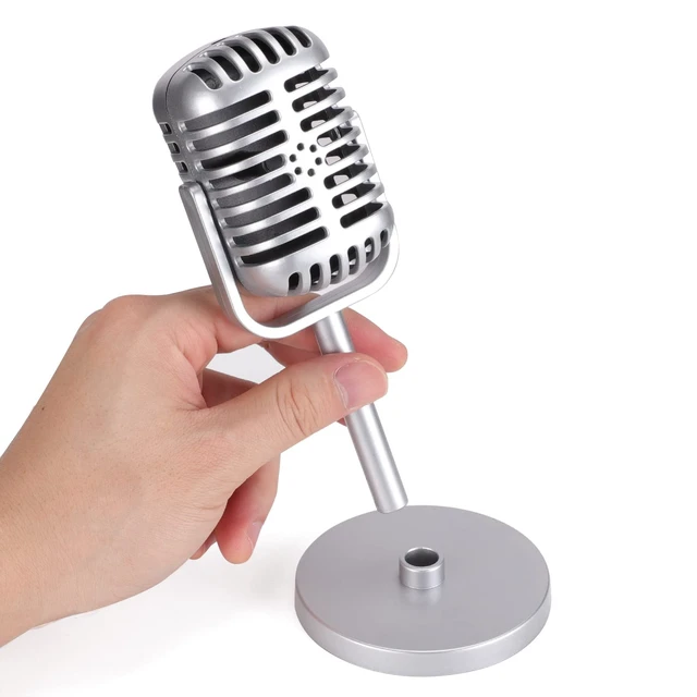 Alt view image 6 of 7 - Facmogu Retro Microphone Prop with Stand, Silver Fake Mic Decor for Party