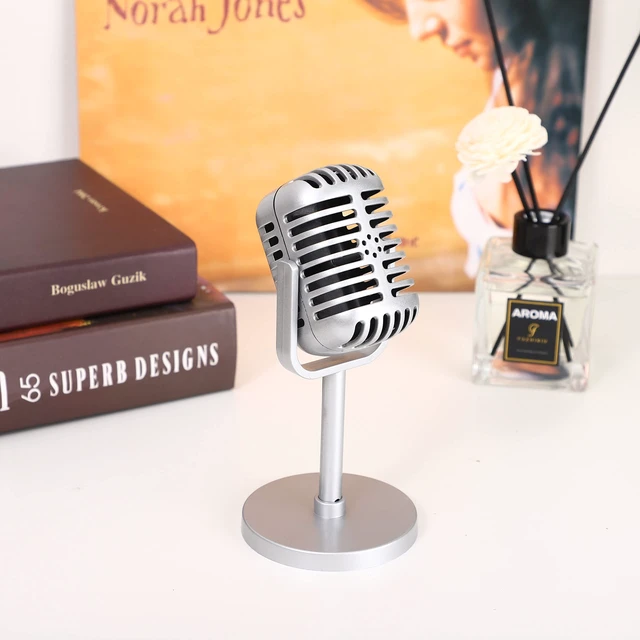 Alt view image 7 of 7 - Facmogu Retro Microphone Prop with Stand, Silver Fake Mic Decor for Party