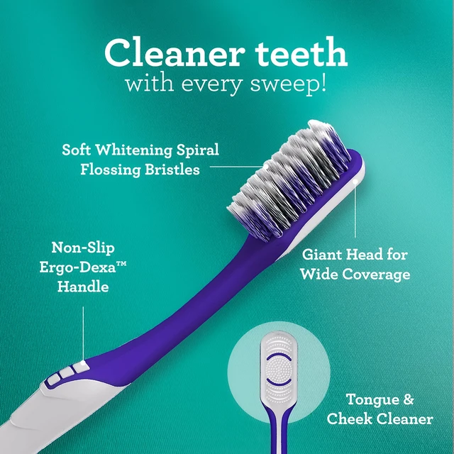 Alt view image 4 of 6 - GuruNanda Gentle Giant Toothbrush, Dual Action Flossing Spiral Bristles, Non-Slip Ergo Dexa Grip, Helps in Teeth Whitening, BPA Free, 1 Count