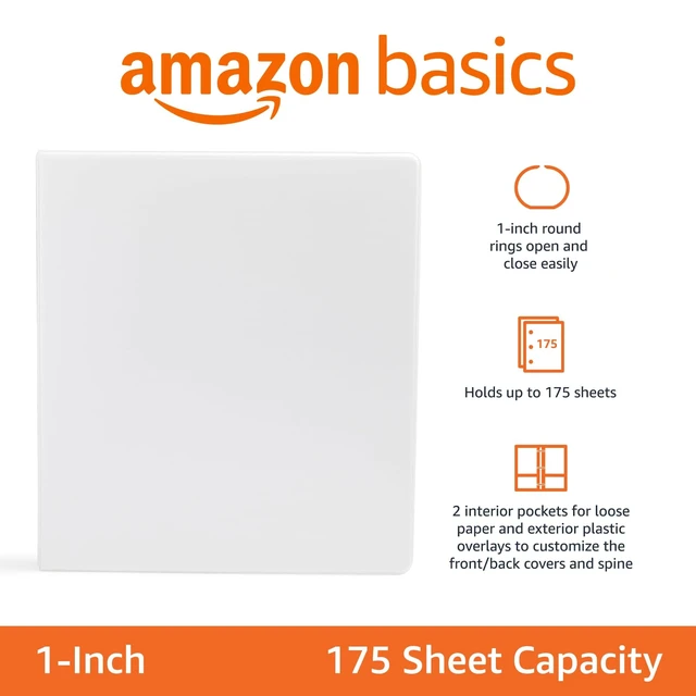 Alt view image 2 of 4 - Amazon Basics 3-Ring Binder, 1-Inch, Customizable with Pockets, White, 1-Pack