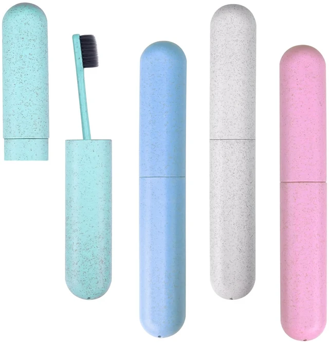 Main image of Hooqict 4 Pack Plastic Travel Toothbrush Case Holder Protector Cover for Camping Home School Business