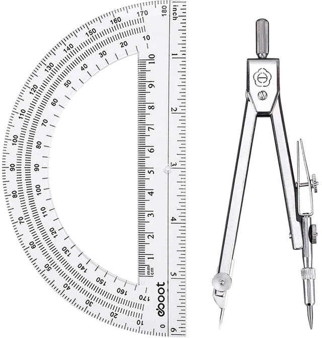 Main image of EBOOT Drawing Compass and 6in Protractor Geometry Set, Clear