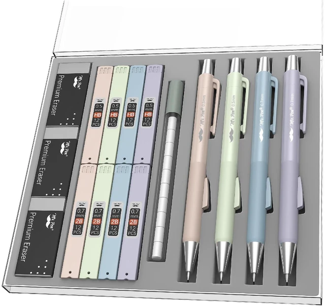 Main image of Mr. Pen Pastel Mechanical Pencil Set, 4 Pack, with Lead Refills and Erasers