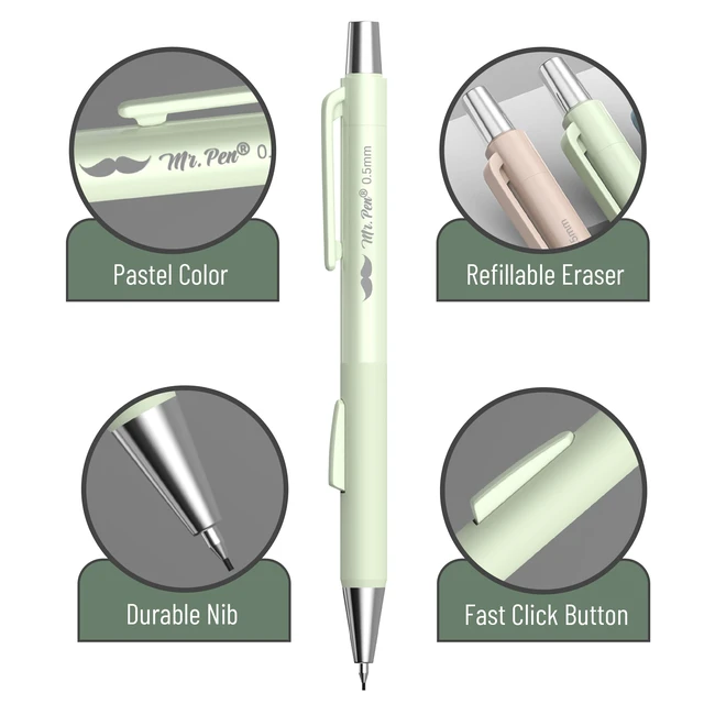 Alt view image 7 of 7 - Mr. Pen Pastel Mechanical Pencil Set, 4 Pack, with Lead Refills and Erasers