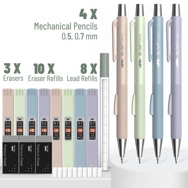 Alt view image 4 of 7 - Mr. Pen Pastel Mechanical Pencil Set, 4 Pack, with Lead Refills and Erasers