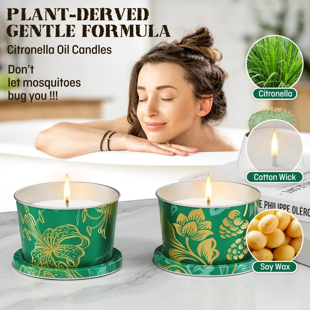 Alt view image 5 of 6 - Citronella Candles 3 Pack, 2.2oz Travel Size Natural Soy Wax in Shatterproof Tins, 30-Hour Burn Time for Outdoor Patio, Camping, Fishing, Backyard Party & Deck Dcor