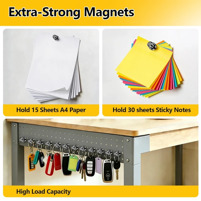 Alt view image 3 of 6 - 16 Pcs Strong Fridge Magnets, Magnetic Push Pins for Whiteboard Locker Kitchen Office