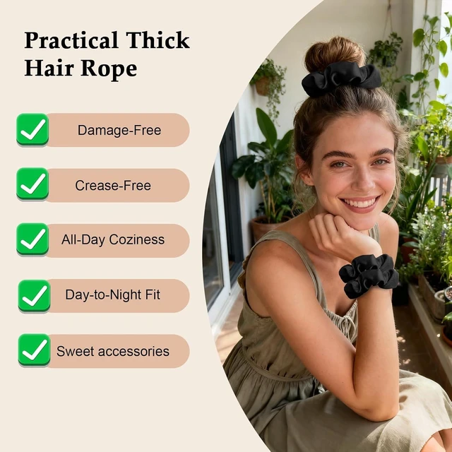 Alt view image 3 of 7 - Satin Scrunchies 8PCS Black Silk Hair Ties No Crease Frizz-Free Gentle Elastic Hair Bands for Thick & Thin Hair