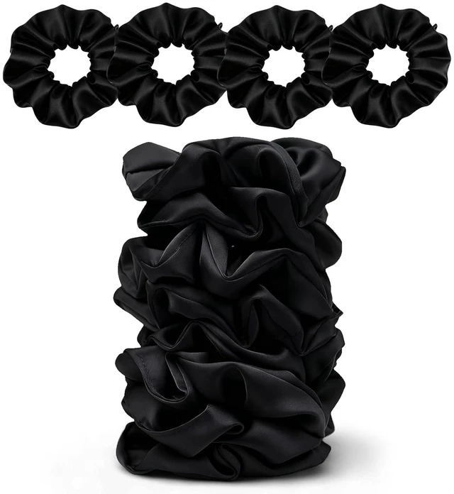 Alt view image 2 of 7 - Satin Scrunchies 8PCS Black Silk Hair Ties No Crease Frizz-Free Gentle Elastic Hair Bands for Thick & Thin Hair