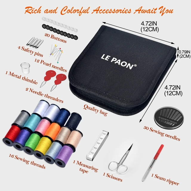 Alt view image 6 of 6 - Sewing Kit Black S - Gifts for Grandma, Mom, Friend, Traveler, Adults, Beginner, Emergency, Sewing Supplies Accessories with Scissors, Sewing Needles, Thimble, Thread, Ta