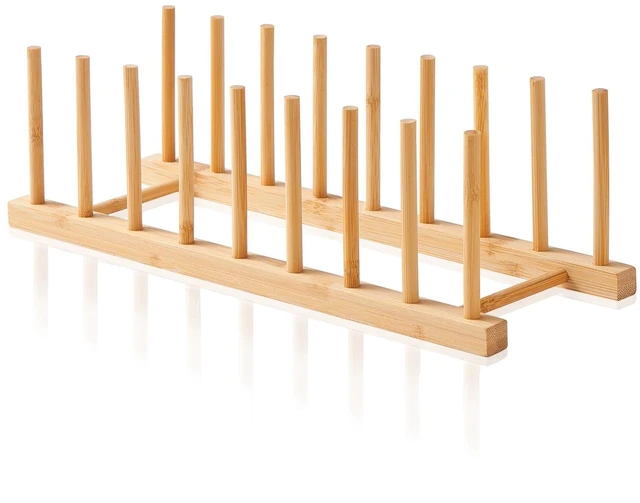 Main image of Bamboo Wooden Dish Rack and Pot Lid Plate Rack Organizer Holder for Cabinet